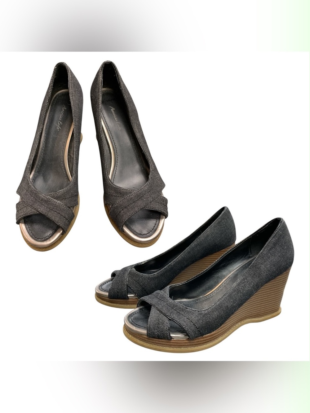 American Eagle Outfitters Charcoal Gray Open-Toe Wedge Heels S6.5